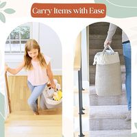 Panier d'escalier rectangulaire moderne en corde de coton gris brume avec poignées pour marches moquettées ou en bois, rangement pour linge, jouets et articles de puériculture