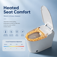 WC intelligent de luxe rond monobloc avec réservoir intégré, bouclier anti-éclaboussures, siphon en S, chasse d'eau automatique, siège chauffant, lavage féminin et télécommande