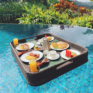 Custom High Quality Different Shape Holiday Hotel Breakfast Floating Pool Rattan Tray