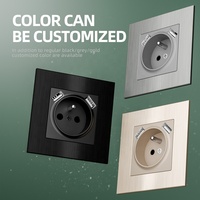 Enchufes de pared de la UE con USB Panel de aluminio cepillado dorado Enchufe francés eléctrico con USB dual A