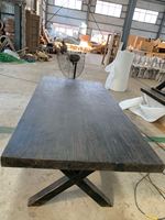 Table de ferme à manger en bois, ancien Banquet chinois, rétro, noir, bois X croix