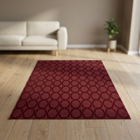 Tapis d'appoint abstrait en laine bordeaux, fabriqué à la machine, avec envers en latex, doux, pour la décoration intérieure de chambre et de salon