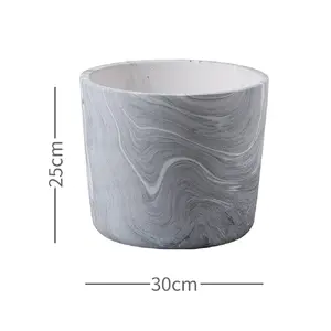 Indoor grey large marble plant pot water technology 30cm huge ceramic succulent pot with wooden holder