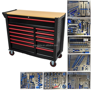 Heavy Duty 5-<b>Drawer</b> <b>Tool</b> Storage Cabinet with Wooden Table Top for Garage Workshop ODM OEM Supported with 526 <b>Tool</b> Sets - Product Image 2