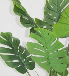 Senmasine - Árvore artificial verde Monstera para decoração de jardim, árvore apoiada por tartaruga com vasos de folhas e grama para decoração de ambientes internos e externos