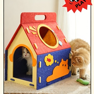 Casa para Gatos de Fieltro Acústico Personalizable, Kit Modular de Bricolaje, Diseño Colorido, Material de Lana para Gatos de Interior, Escondite Interactivo para Jugar - Product Image 6