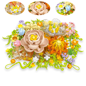 Décoration murale chinoise sur mesure en gros, kit de construction créatif de bouquet de fleurs, fleurs artificielles, blocs de construction, jouets DIY - Product Image 1