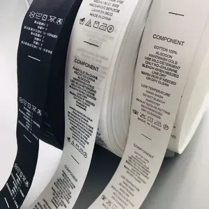 Benutzer definierte 100% Polyester rolle Satin band Drucke tikett gewaschene Pflege Etikett für Kleidung