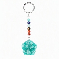 Porte-clés en cristal de pierre précieuse naturelle sculpté en forme de fleur avec décoration des 7 chakras, adapté à la décoration de sacs à clés et aux cadeaux