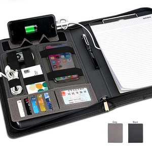 Sac à fermeture éclair de chargement de portefeuille d'affaires Batterie externe intégrée de 8000mah et bloc-notes - Product Image 1