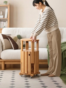 Juego de Taburetes Redondos Apilables 4 en 1 de Madera Maciza, Diseño Moderno, Multiusos, Plegables, para Dormitorio, Hogar, Hotel y Almacén - Product Image 1