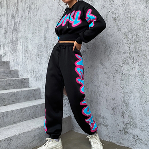 Thể Thao Đường Phố Mặc Biểu Tượng Tùy Chỉnh Hai 2 Mảnh Quần Bó Sát Và Áo Đặt Chạy Bộ Thư In Phụ Nữ Tracksuit Hoodie Chạy Bộ Quần Bộ - Product Image 3