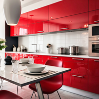 Meuble de cuisine îlot géométrique SANTOPOVA pour appartement avec rangement mural intégré, tiroir coulissant, robinet et panneaux à grain vertical