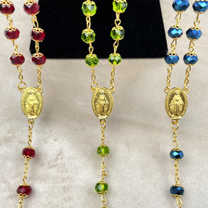 Chapelet en cristal personnalisé avec crucifix plaqué or 18 carats et médaille miraculeuse, chapelet catholique pour bijoux religieux - Product Image 3
