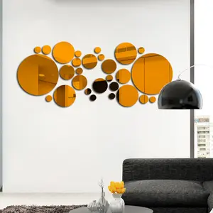 Round Diy Wall Mirror 26pcs Self Adhesive Removable Acrylic Wall Mirror Decal Setting For Home Living Room Bedroom Sticker Decor