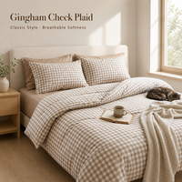 Parure de lit en coton beige à carreaux Gingham, style Cottagecore et Farmhouse, pour lits King, Queen et Full, housse de couette douce, vente en gros OEM