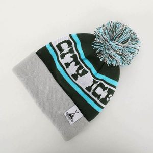 Chapeau d'hiver unisexe personnalisé en acrylique de haute qualité, bonnet de ski chaud, bonnet en tricot jacquard avec pompon, logo tissé sur étiquette - Product Image 2