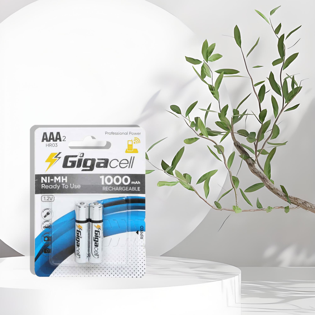 Gigacell Rechargeable Cylindrical Ni-MH Battery 1.2v HR03 AAA Size 1000mAh for Household and Office Devices