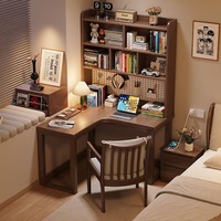 Bureau d'ordinateur moderne minimaliste en bois massif avec étagère d'angle en forme de L et panneau perforé pour chambre et bureau