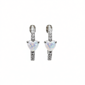 Pendientes de Oro Blanco E3649 con Forma de Corazón y Ópalo, Joyería de Cristal para Uso Diario Romántico para Mujer - Product Image 1