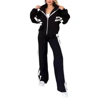 S-5XL Setelan Olahraga Wanita Terbaru Model Sederhana Lengan Panjang Warna Solid, Pakaian Olahraga Kasual Profesional Dua Potong