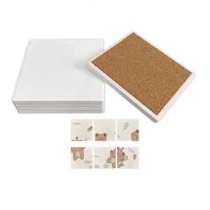 Custom LogoGlossy White Square and Round Tiles Sublimation Blank <b>Ceramic</b> <b>Coasters</b> with Cork Backing Pads for Customized Gifts - Product Image 1