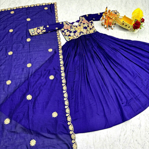 <b>Women</b> Indian Ethnic Blue Embroidered Anarkali Gown <b>Suit</b> Set Floor-Length Loose Fit Traditional <b>Wedding</b> <b>Dress</b> with Dupatta - Product Image 6