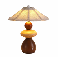 Lampe de table en bois style nordique Wabi Sabi, rechargeable, LED, 3 températures de couleur, abat-jour en tissu, lampe de chevet pour chambre à coucher, salon, hôtel