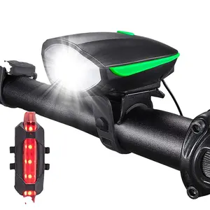 بوق إضاءة للدراجة مزود بمصباح أمامي للدراجة الهوائية الجبلية مزود بوصلة USB للشحن ومضاد للماء ملحقات ومعدات لركوب الدراجة أثناء الليل