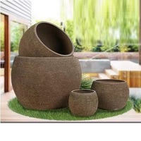 Pot de fleurs en ciment glacé vietnamien - Jarre ronde - Jardinière - Poterie d'intérieur/extérieur - Vase à plantes - Écologique - Trou de drainage