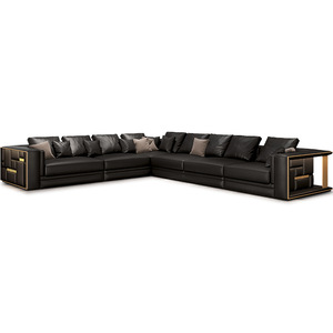 Sofá Esquinero Modular Moderno Visionnaire Babylon de Cuero Genuino con Patas de Acero Inoxidable Negro y Relleno de Esponja para Sala de Estar, Garantía de 5 Años - Product Image 5
