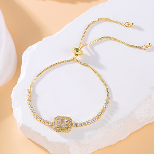 Gold Zircon <b>Bracelet</b> Square Claw Setting Adjustable Women Fashion Jewelry Geometric Design Yiwu Origin Fall 2024 - Product Image 1