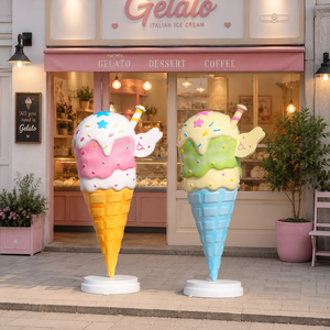 Statua in Resina a Forma di Grande Cono Gelato a Doppia Porzione, Sculture in Resina per Esposizione Esterna in Negozi di Dolciumi - Product Image 1