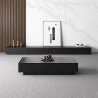 Ensemble Meuble TV et Table Basse en Bois Massif Noir, Style Nordique Minimaliste Moderne, Luxe Léger, avec Rangement, Écologique, pour Salon, Centre Commercial et Ferme