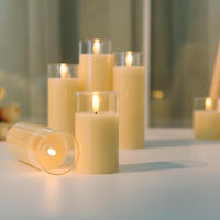 Senmasine Lot de 5 bougies sans flamme en verre avec télécommande, effet de flamme vacillante, mèche en cire véritable, bougies LED à piles, 5,5*10/13/14/16/18cm