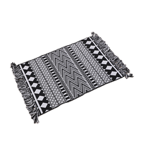 Bohemian Style Bedroom Bathroom Rug Runner 100% Cotton Cross Weave Antimicrobial Black Geometric Animal Print Reversible Tassels