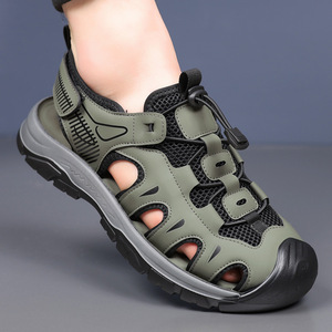 Zapatos de agua de malla para hombre, para verano, deportes al aire libre, transpirables, con cierre de velcro, verde, gris, negro - Product Image 4