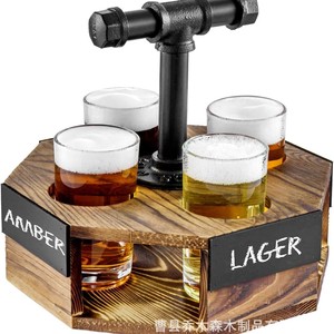 Wooden <b>Beer</b> Tray With Wrought Iron Handle 6 Cup Holder For Lager Stout Serving - Product Image 5