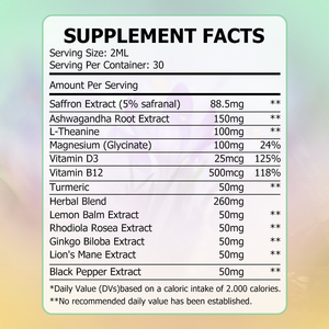 ยาหยอดของเหลว liposomal Saffron ที่มีสารสกัดจากหญ้าฝรั่นการเผาผลาญการมองเห็นอารมณ์ปรับปรุงคุณภาพการนอนหลับ - Product Image 2