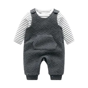 2021春季婴儿男孩的衣服3-6个月的宝宝男孩吊带衬衫衣服套装，棉衣男婴