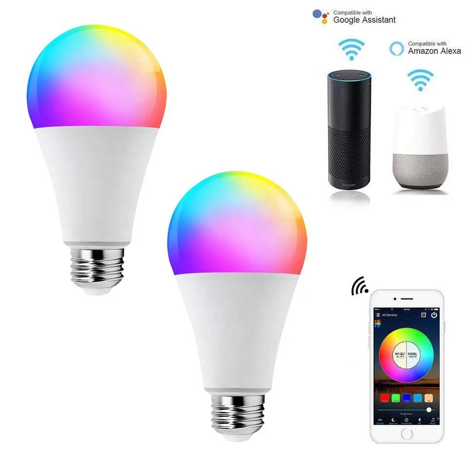 Alexa Lamp Google Home Smart Control RGB Dimming B22 E26 E27 10w 12w 15w Led Bluetooth Light Bulb