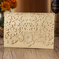 Cartes d'invitation de mariage de luxe découpées au laser, motif floral, décoration diamant, pour événements et fêtes, imprimées UV, papier couché mat laminé