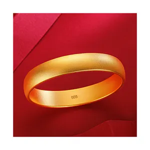 Gelang polos sederhana Vintage planer emas Vietnam lebar Matte gelang ban Bangle berlapis emas gelang hadiah pesta pernikahan