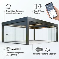 Pergola en aluminium avec porte coulissante en verre et toit à lames motorisées pour jardin, patio, villa, CE SGS OEM/ODM, usine de vente en gros