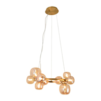 Lustre suspendu moderne Nicoletta de qualité supérieure à 11 lumières, 4000K, en fer doré avec cristaux ambrés, design élégant pour la maison et le bureau