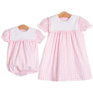 wholesale romper set Valentine's Day summer ginham kids baby girls dress bubble romper Easter