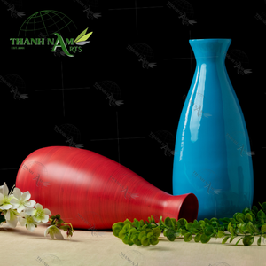 แจกันไม้ไผ่สีแดงเข้มและสีฟ้าสำหรับตกแต่งในร่มและกลางแจ้งสไตล์เวียดนามสำหรับตกแต่งบ้าน/ห้องนั่งเล่น - Product Image 6