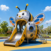 Toboggan en acier inoxydable en forme d'abeille de dessin animé, équipement de jeu personnalisé en forme d'animal pour aire de jeux extérieure pour enfants, idéal pour parcs, communautés et centres commerciaux