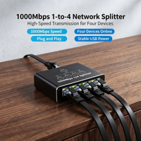 Répartiteur réseau Ethernet Gigabit 1x4 1000 Mbps, commutateur réseau 4 ports RJ45 avec adaptateur d'alimentation USB pour PC, routeur, LAN