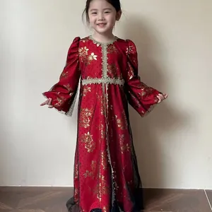 QM2024 fashion design infant baby girls lace ruffles dresses toddler kids Arabic long dress clothing